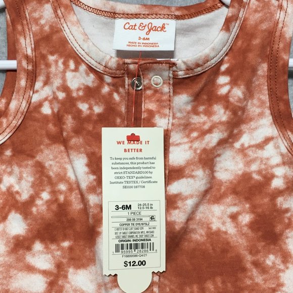 Baby Cat and Jack 3-6 months Copper Tie Dye Henley Romper One Piece - Picture 5 of 7